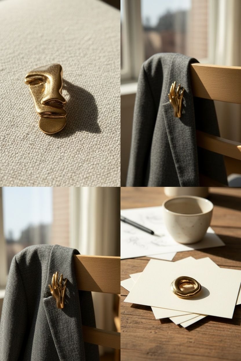 SCULPTURE BUTTON SET BROOCH