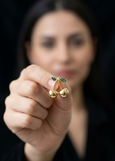 GOLDEN CHERRY STUDS ENAMEL PIN