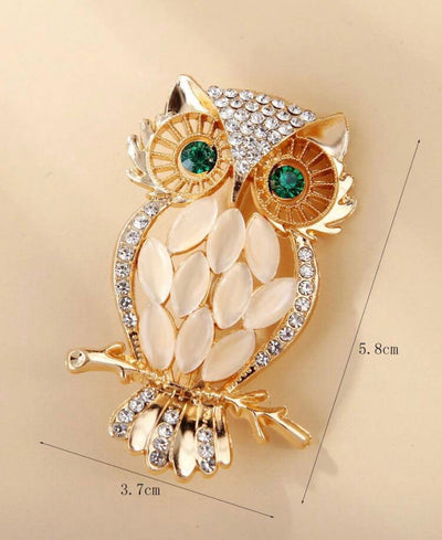 GOLD CRYSTAL OWL BROOCH