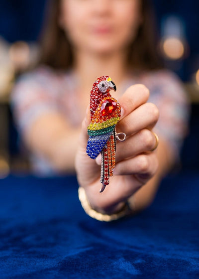 COLORRED BARROT BROOCH