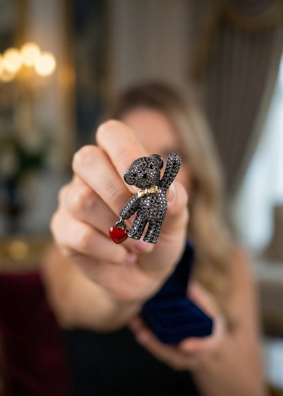 BLACK TEDDY BEAR BROOCH