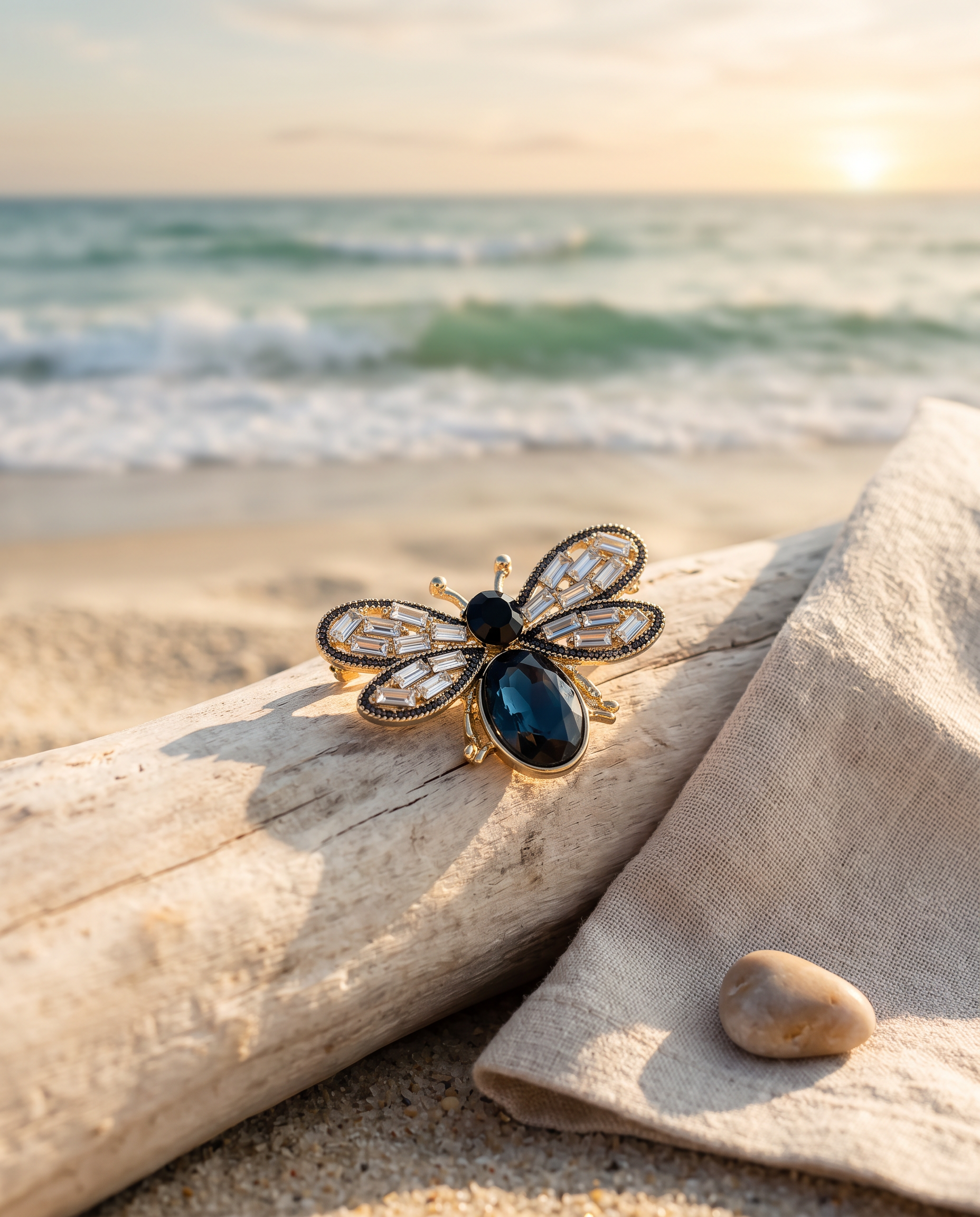 GREEN CRYSTAL BEE BROOCH